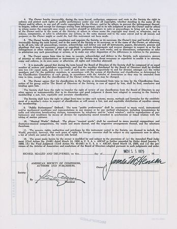 Lot #926 Jim Henson: 10-year ASCAP agreement for ?James M. Henson? - Image 2