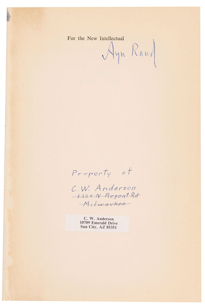 Lot 760 Ayn Rand: Signing a copy of her first non-fiction work