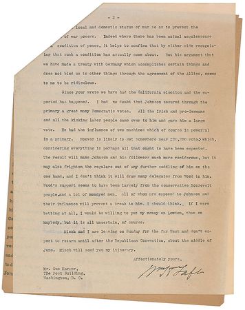 Lot #63 William H. Taft: “The theory that you can make peace by repealing a declaration of war is about as absurd as anything I know” - Image 2