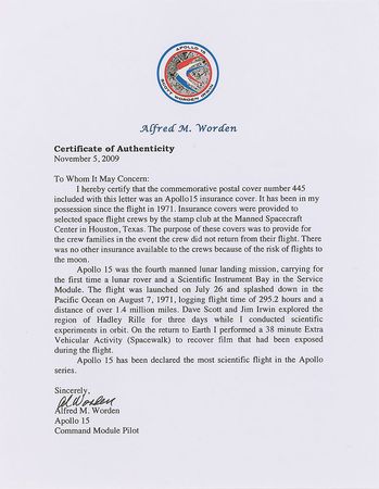 Lot #526 Apollo 15: Insurance cover from Worden?s personal collection - Image 2