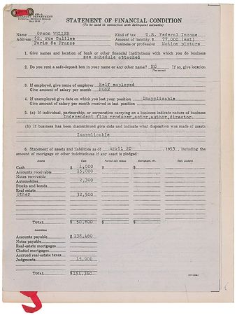 Lot #1091 Orson Welles Signed Document - Image 1