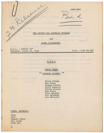 Lot #1025 Bud Abbott: Abbott?s rehearsal scripts for two of the final episodes of their television program - Image 1