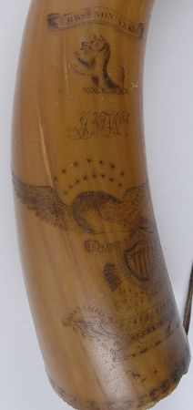 Lot #231 Freemasonry Powder Horn: Patriotic hand-carved powder horn - Image 2