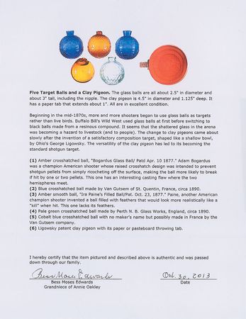 Lot #304 Annie Oakley: Glass target ball owned by Annie Oakley - Image 2