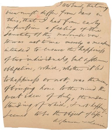 Lot #729 Ralph Waldo Emerson: Rare handwritten passage on the ?solemn obligation? of marriage - Image 1