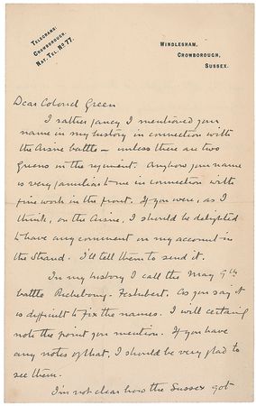 Lot #724 Arthur Conan Doyle: ?In my history I call the May 9th battle Richebourg-Festubert? - Image 1