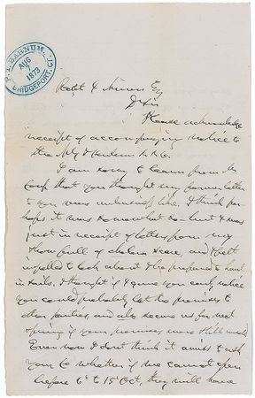 Lot #167 P. T. Barnum: “After we finish our exhibitions we want a place to store our wagons and paraphernalia” - Image 1