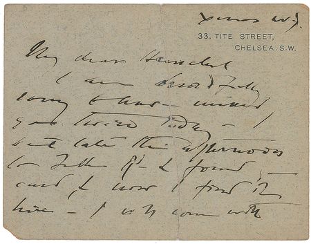 Lot #655 John Singer Sargent Handwritten Letter Signed - Image 1