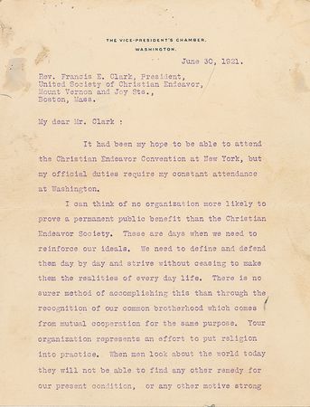Lot #75 Calvin Coolidge: “These are days when we need to reinforce our ideals. We need to define and defend them day by day” - Image 1