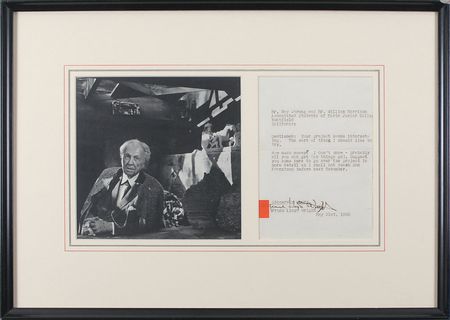 Lot #668 Frank Lloyd Wright: Wright agrees to help with the idea of a ‘living musuem’ - Image 1