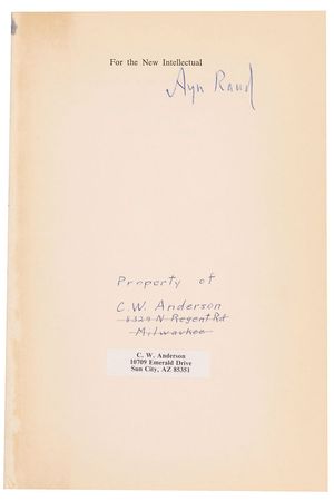 Lot #760 Ayn Rand: Signing a copy of her first non-fiction work - Image 1