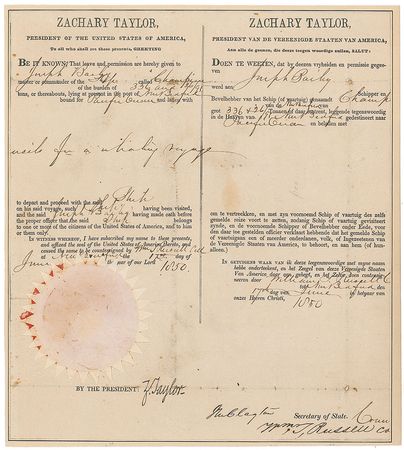 Lot #22 Zachary Taylor: Uncommon ship’s papers for