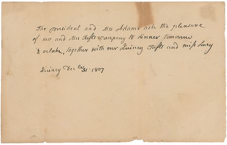 Lot #5 Abigail Adams: “The president and Mrs Adams” send an invitation to New Year’s dinner - Image 2