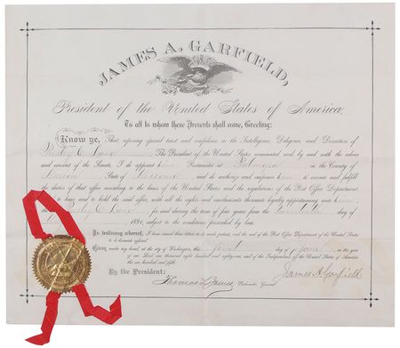 Lot #38 James A. Garfield: Rare presidential