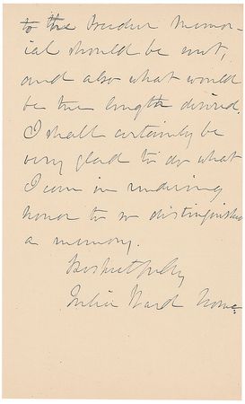 Lot #742 Julia Ward Howe: The patriotic poet seeks to honor the great abolitionist, Henry Ward Beecher - Image 2