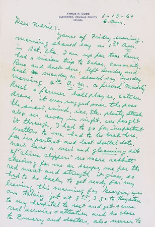 Lot #1183 Ty Cobb: Writing of his ?Cobb Memorial Hospital? and a road trip with ?a friend ?Muddy? Ruel a former ballplayer, catcher? - Image 2