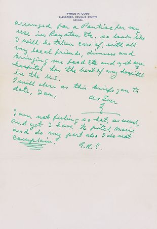 Lot #1183 Ty Cobb: Writing of his ?Cobb Memorial Hospital? and a road trip with ?a friend ?Muddy? Ruel a former ballplayer, catcher? - Image 5