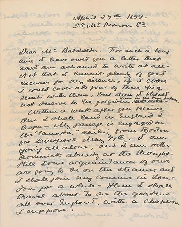 Lot #631 Rose Standish Nichols: Lengthy letter with a sketch by America’s first landscape architect - Image 1