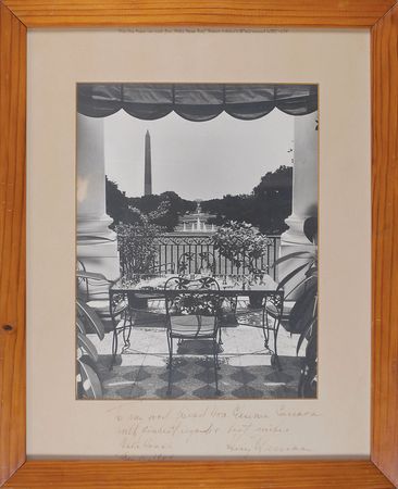 Lot #94 Harry S. Truman: Extraordinary oversized image in a frame ?made from White House room timbers? - Image 1