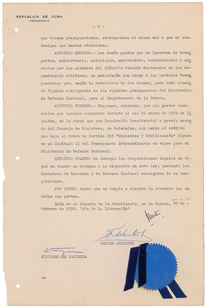 Lot #187 Fidel Castro: Just four days after taking office, Castro issues authorization to pay “Rebel Army expenses such as transportation, subsistence, materials, supplies, and maintenance services” - Image 4