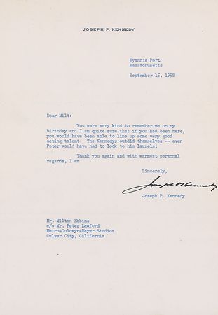 Lot #256 Joseph P. Kennedy: “The Kennedys outdid themselves—even Peter would have had to look to his laurels!” - Image 1