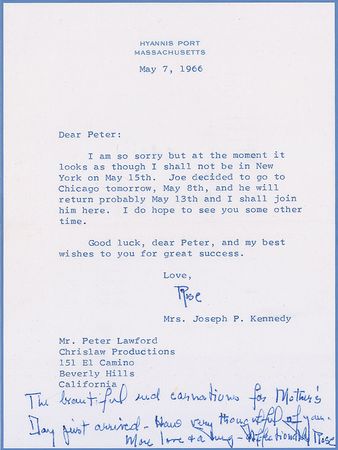 Lot #410 Rose Kennedy: Reaching out to her Hollywood son-in-law about the ?John F. Kennedy ?Flame of Hope? project? - Image 1