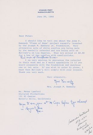 Lot #410 Rose Kennedy: Reaching out to her Hollywood son-in-law about the ?John F. Kennedy ?Flame of Hope? project? - Image 2