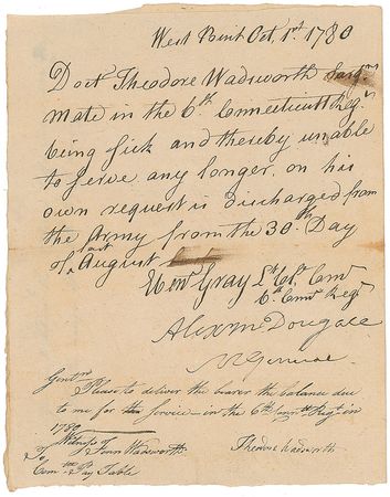 Lot #436 American Revolution: Alexander McDougall: West Point discharge in the midst of the Revolutionary War - Image 1