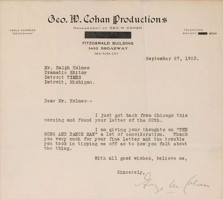 Lot #888 George M. Cohan: “I am giving your thoughts on ‘The Song and Dance Man’ a lot of consideration” - Image 2