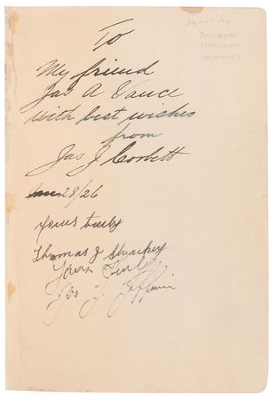 Lot #1185 James J. Corbett and ?Sailor? Tom Sharkey: Presenting a copy of his autobiography, The Roar of the Crowd - Image 1