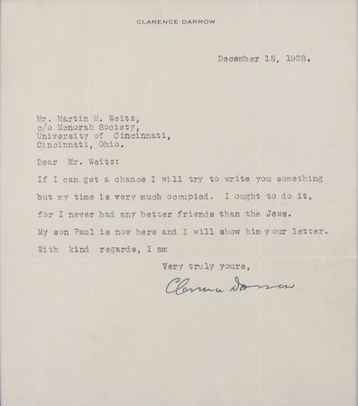 Lot #199 Clarence Darrow: ?I never had any better friends than the Jews? - Image 2