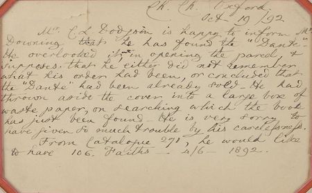Lot #722 Charles L. Dodgson: The Alice in Wonderland author?s purchase of Dante - Image 2