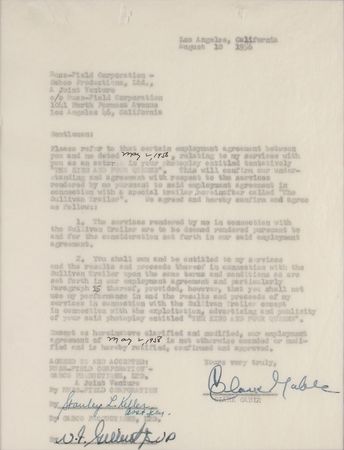 Lot #1051 Clark Gable: Boldly signed agreement for his 1956 Western mystery - Image 2