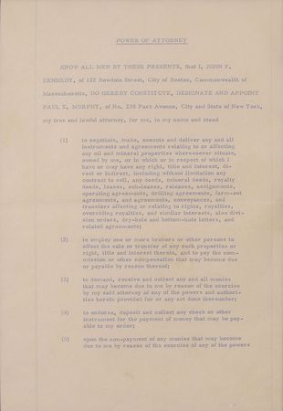 Lot #116 John F. Kennedy: Remarkable document appointing his power of attorney in 1959 - Image 2