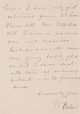 Lot #307 William Osler: On treating clergy: ?I never deal with them as ordinary patients?in the financial sense? - Image 3