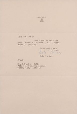 Lot #906 Cole Porter Typed Letter Signed - Image 2