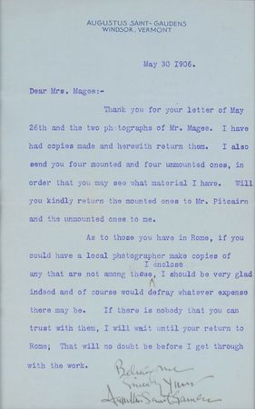 Lot #654 Augustus Saint-Gaudens Typed Letter Signed - Image 2