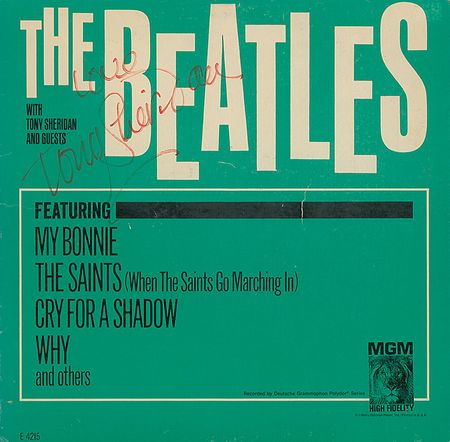 Lot #880 Beatles: Tony Sheridan: Sheridan signs an album “In fond remembrance of the ‘old days’ with J. P. G. R. (& P. & Stuart too)” - Image 1