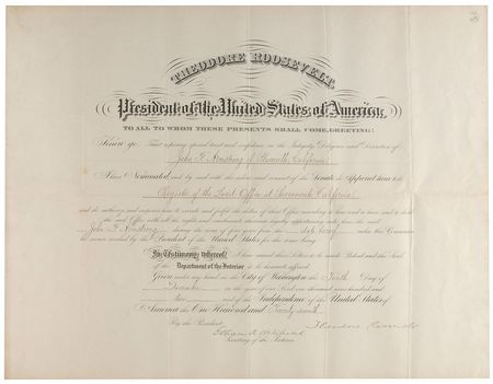 Lot #56 Theodore Roosevelt Signed Document - Image 1