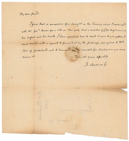 Lot #8 James Madison: Letter to a fellow