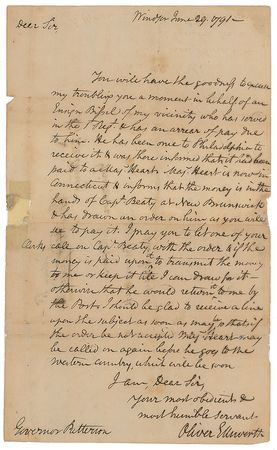 Lot #348 Supreme Court: Oliver Ellsworth Handwritten Letter Signed - Image 1