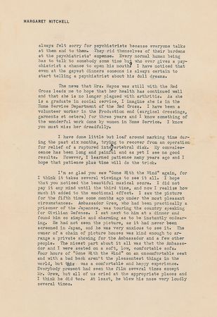 Lot #755 Margaret Mitchell: ?I?m so glad you saw ?Gone With the Wind? again, for I think it takes several viewings to see it all? - Image 3