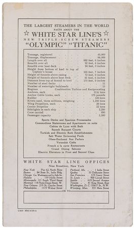 Lot #358 Titanic: Ultra-scarce 1911 promotional brochure, highlighting the luxurious amenities of White Star’s Titanic and Olympic - Image 4