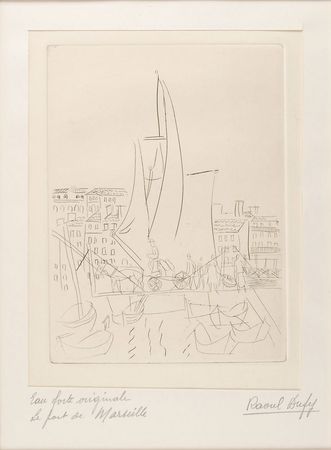 Lot #618 Raoul Dufy: Exquisite original etching of the Port of Marseille - Image 1