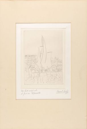 Lot #618 Raoul Dufy: Exquisite original etching of the Port of Marseille - Image 2