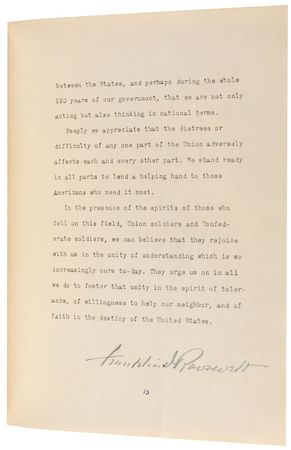 Lot #88 Franklin D. Roosevelt: ?Seventy five years after the critical battle of Antietam, there are still many among us who can remember it? - Image 1