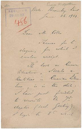 Lot #270 Peter Kropotkin Handwritten Letter Signed - Image 1