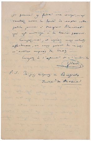 Lot #853 Giuseppe Verdi: Remarkable letter to his one-time collaborator and director of the Paris Opera - Image 2