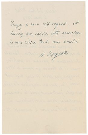 Lot #175 Henri Bergson Handwritten Letter Signed - Image 2