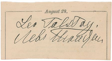 Lot #777 Leo Tolstoy: The War and Peace author in English and Cyrillic?signed on the reverse of Shakespearian quotes - Image 1